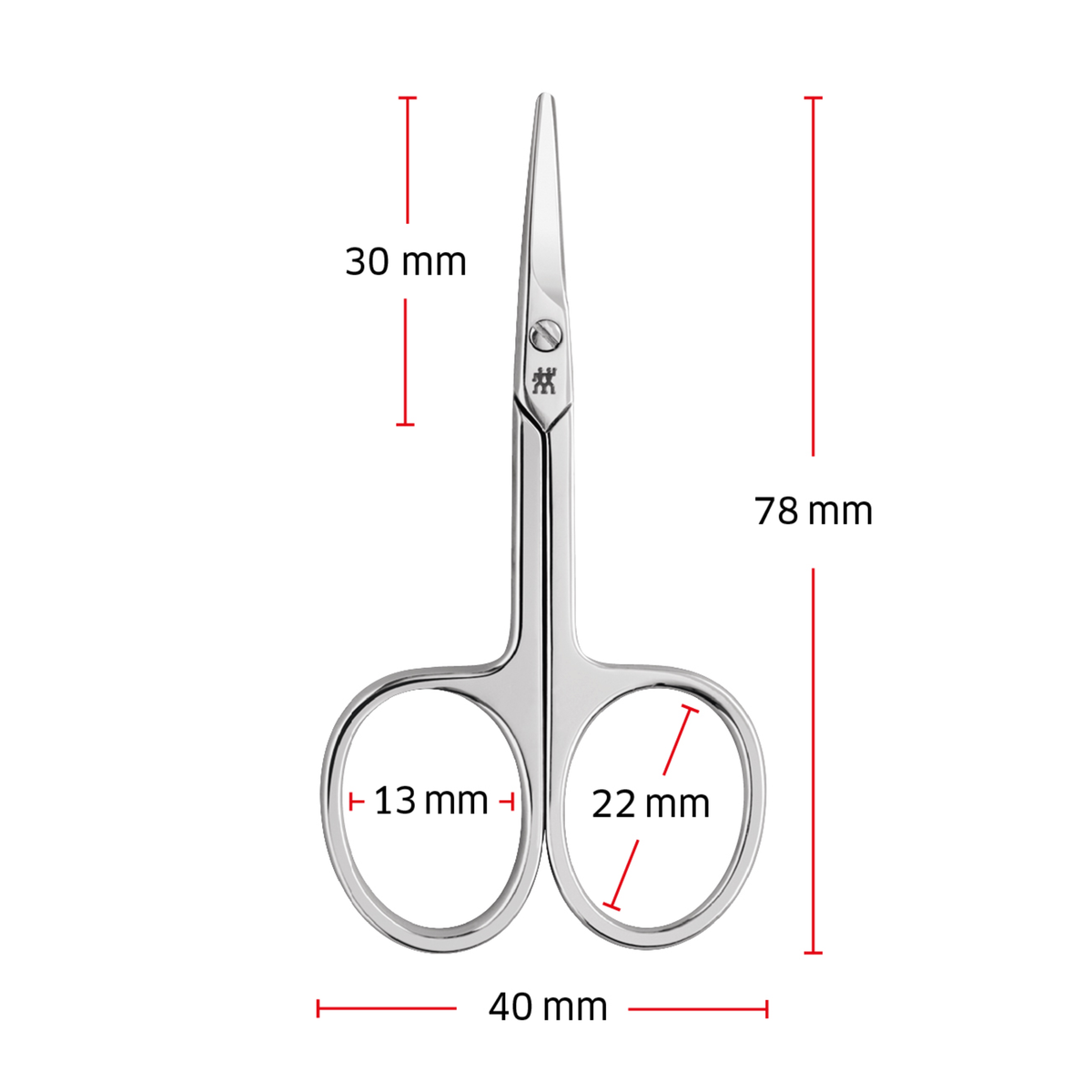 Größenangaben einer ZWILLING Classic Baby-Nagelschere. Gesamtlänge beträgt 78mm.