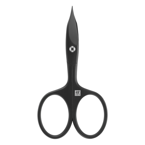 ZWILLING Premium Nagel- und Nagelhautschere in Schwarz mit gebogener Schneide und feiner Spitze für präzisen Schnitt.