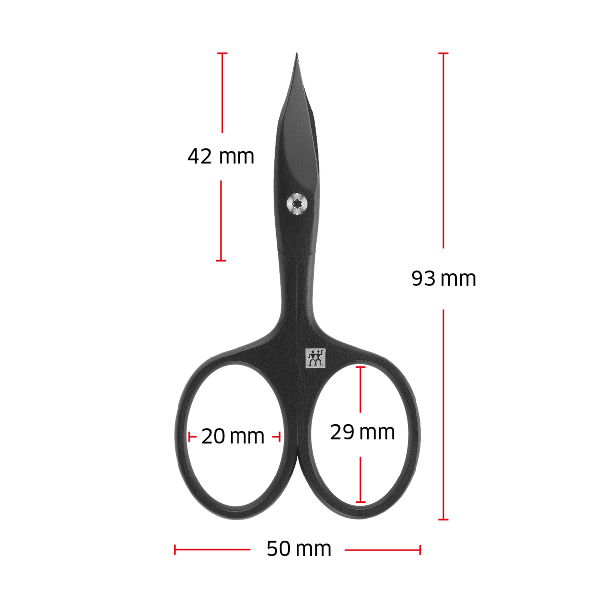 Größenangaben einer ZWILLING Premium Nagel- und Nagelhautschere. Gesamtlänge beträgt 93mm.