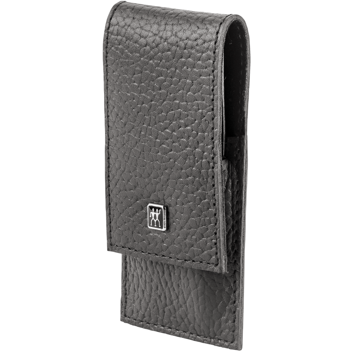 Seitenansicht eines ZWILLING Classic Sets 3tlg. in anthrazit mit Druckknopfverschluss und  essentiellen Pflegeinstrumenten aus rostfreiem Edelstahl.
