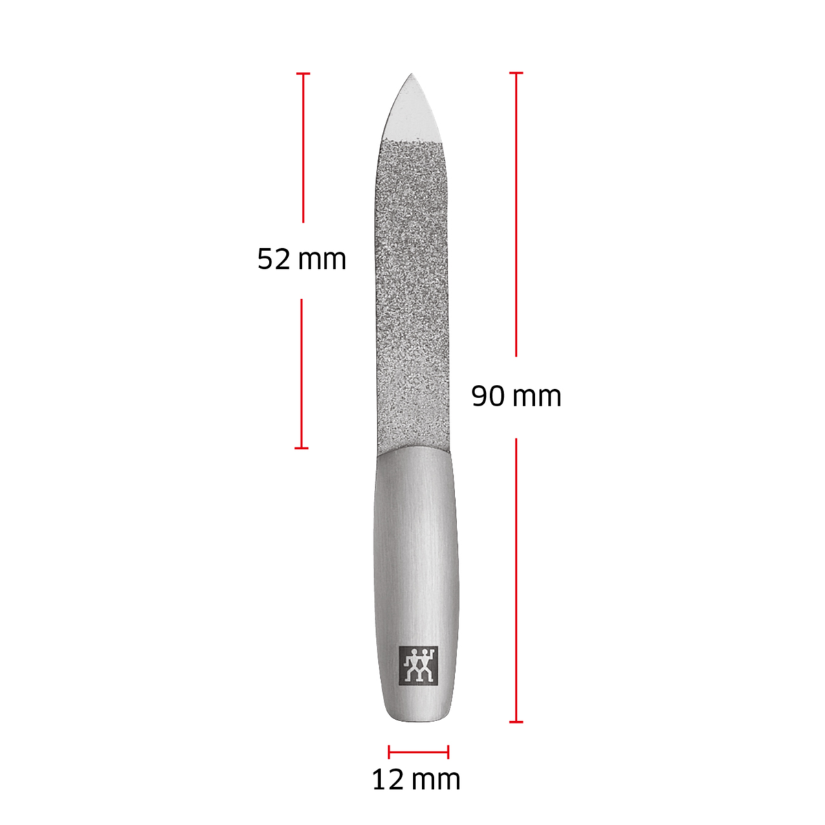 Größenangaben einer ZWILLING Premium Saphir-Nagelfeile. Gesamtlänge beträgt 90mm.
