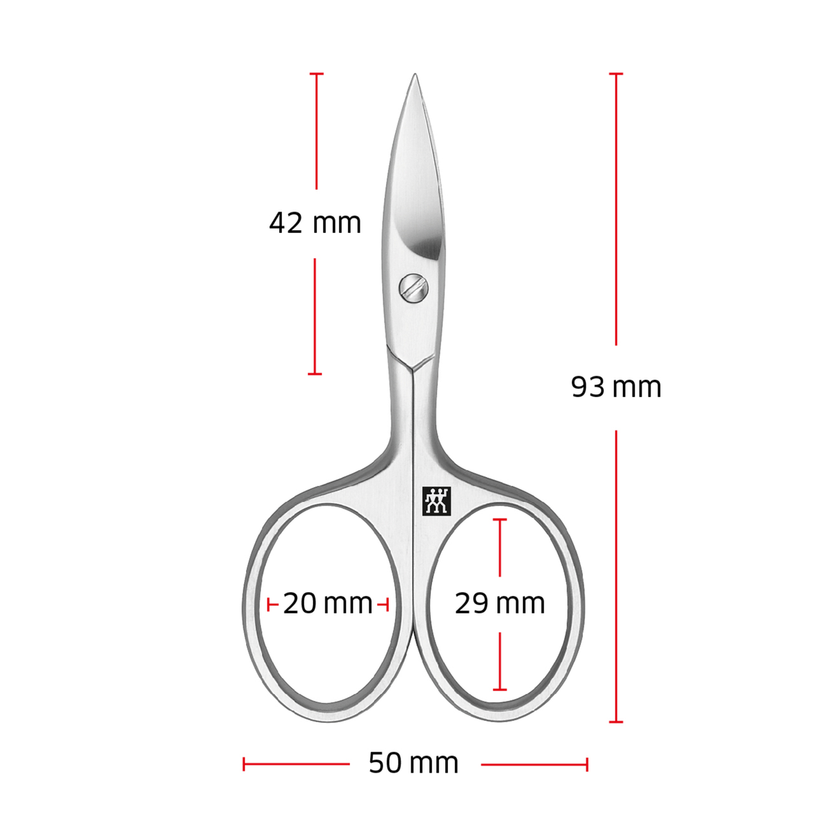 Größenangaben einer ZWILLING Premium Nagelschere. Gesamtlänge beträgt 93mm.