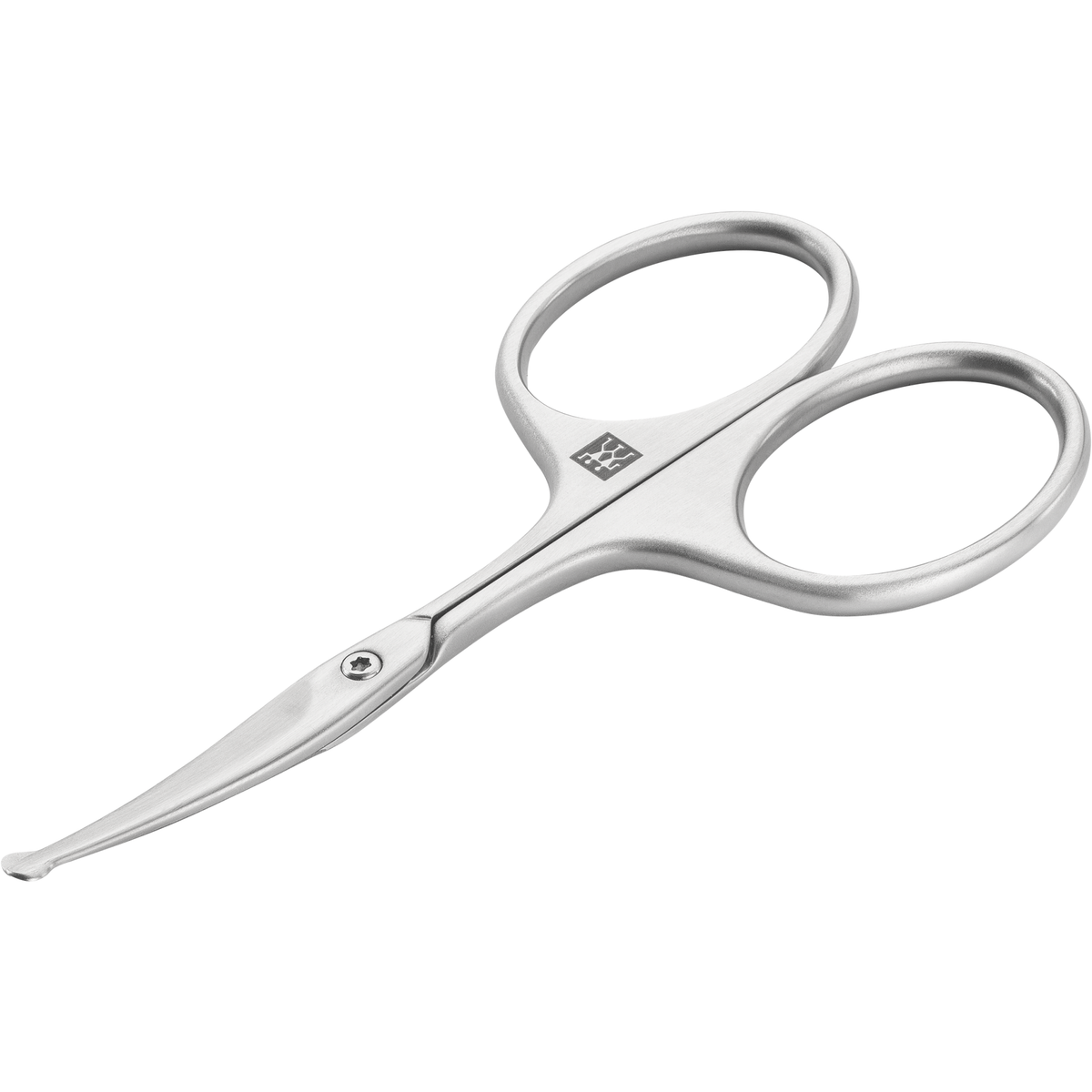 Queransicht einer geschlossenen ZWILLING Premium Nasen- und Ohrenhaarschere aus rostfreiem Edelstahl mit gerader Schneide und abgerundeter Spitze.