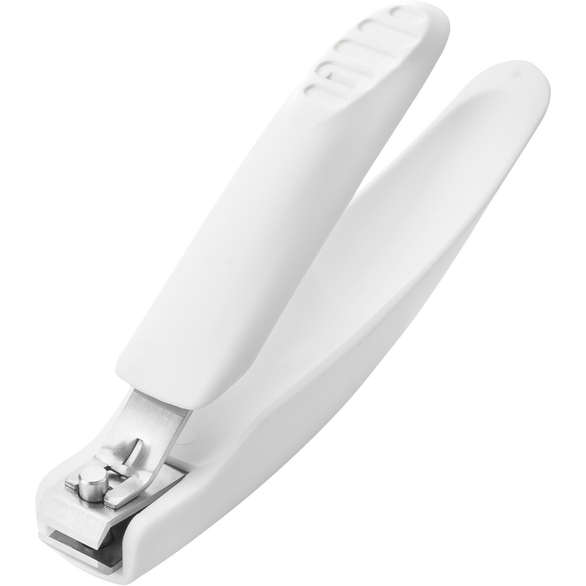 Queransicht eines ZWILLING Premium Fußnagelknipsers in weiß mit scharfer, gerader Schneide und ergonomisch geformten Nagelfang.
