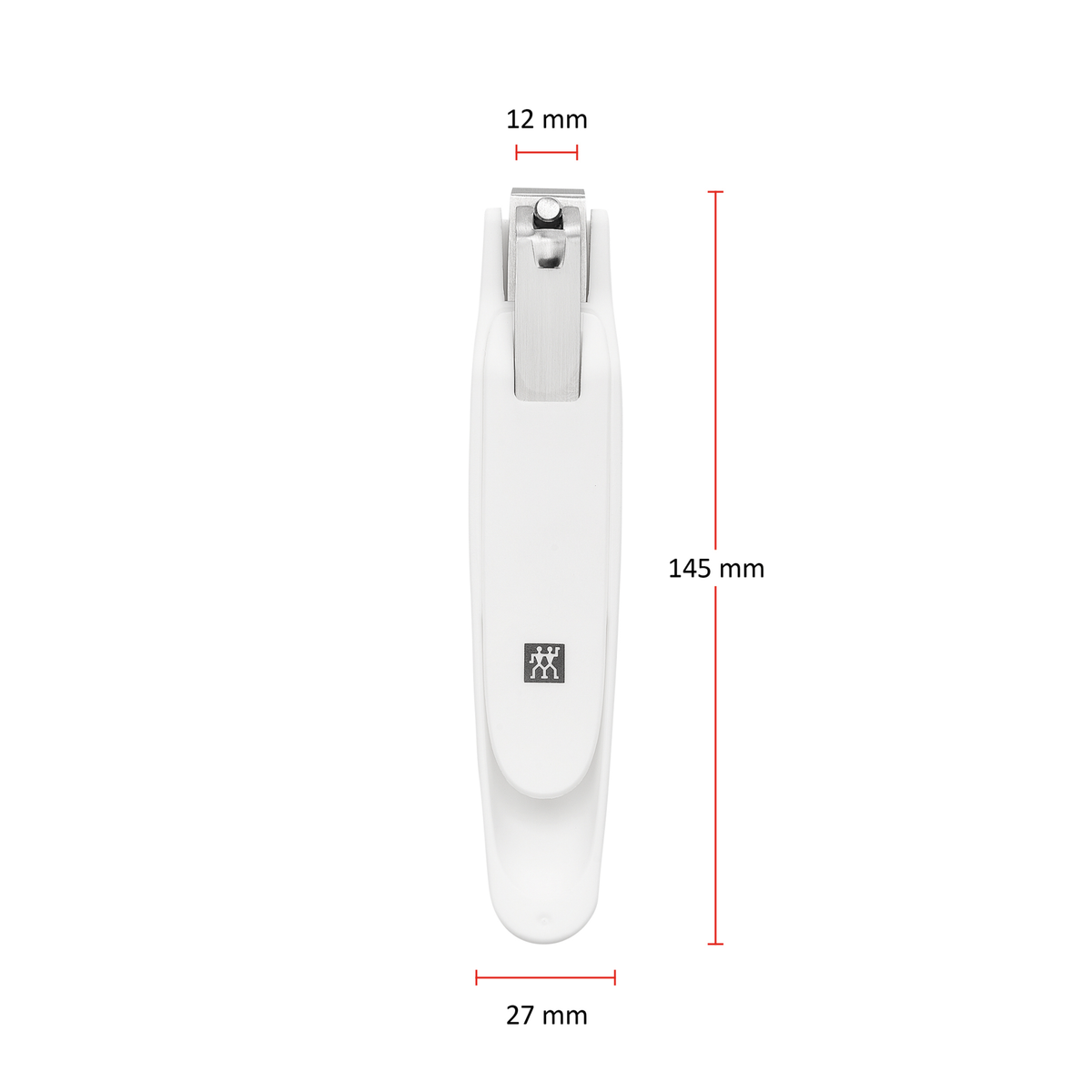 Größenangaben eines ZWILLING Premium Fußnagelknipsers. Gesamtlänge beträgt 145mm.